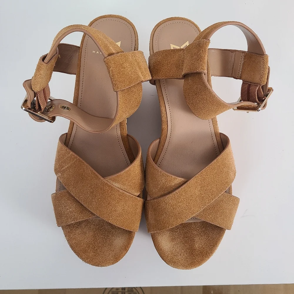 Marc Fisher Cacie Leather Upper Ankle Strap Classic Neutral Cork Wedge Sandals